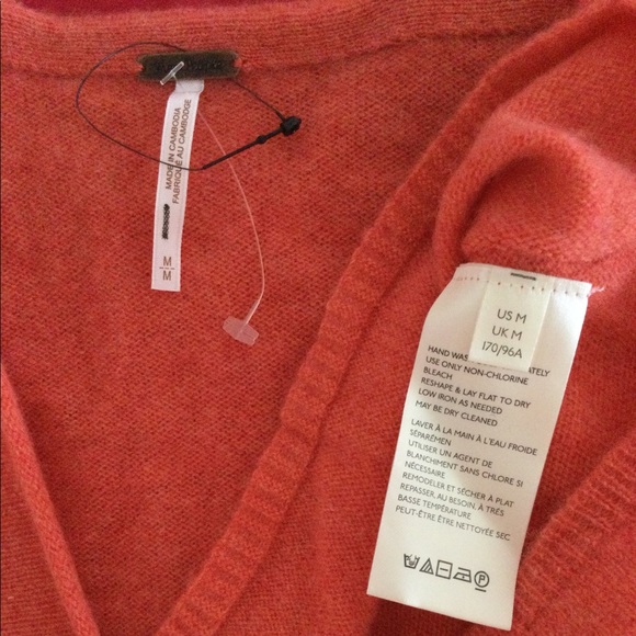 NEW FREE PEOPLE Sz M SOLITAIRE CASHMERE V NECK PULLOVER SWEATER CORAL - Picture 5 of 7